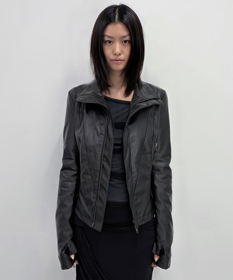 Sculpted Leather Jacket (FL-068_Black)