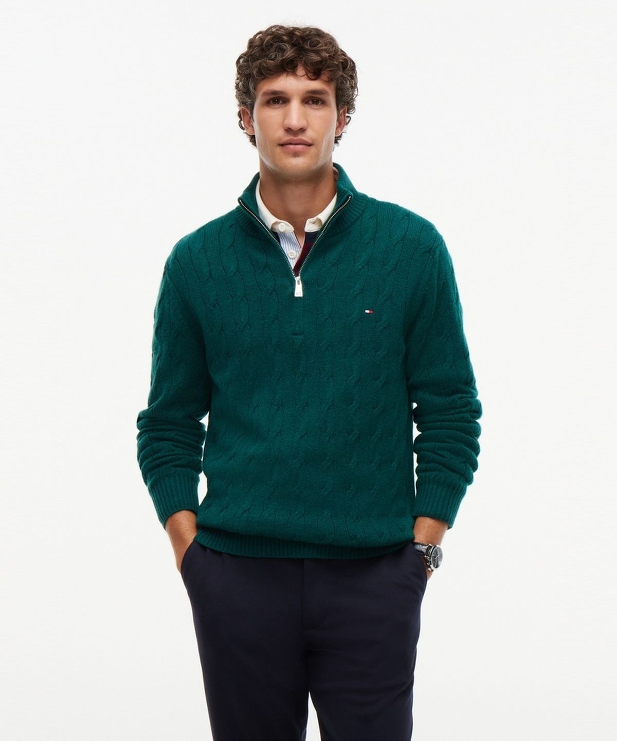 타미힐피거(TOMMY HILFIGER) 램스울 케이블 집업 모크넥 스웨터 (T12G7KPO230MT1MQ8)