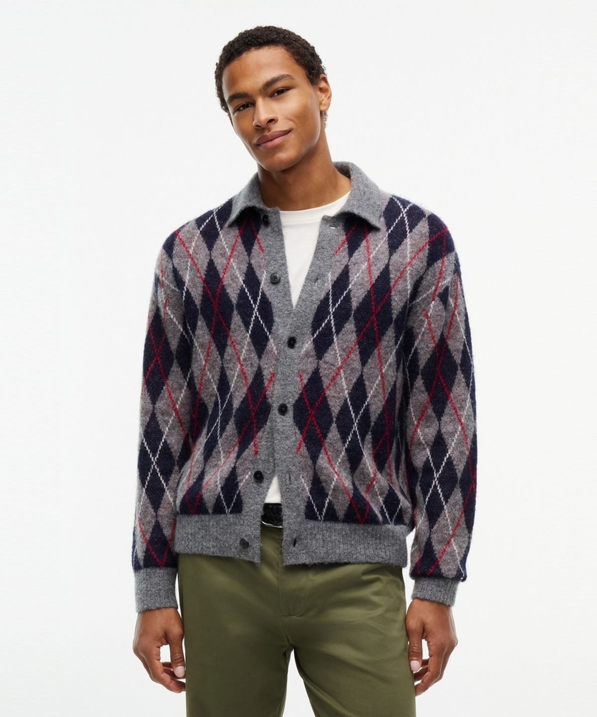 타미힐피거(TOMMY HILFIGER) 알파카 블렌드 아가일 가디건 (T12G7KCD600MT1P7D)