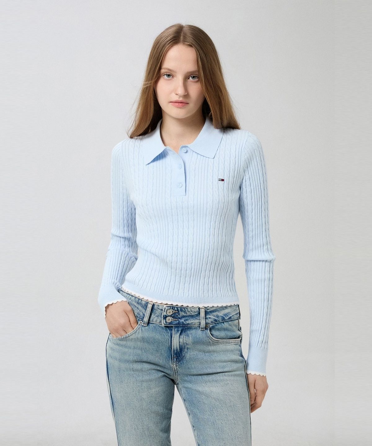 타미진스(TOMMY JEANS) 마이크로 케이블 폴로 스웨터 (T32G7KTO16TWT1C1N)