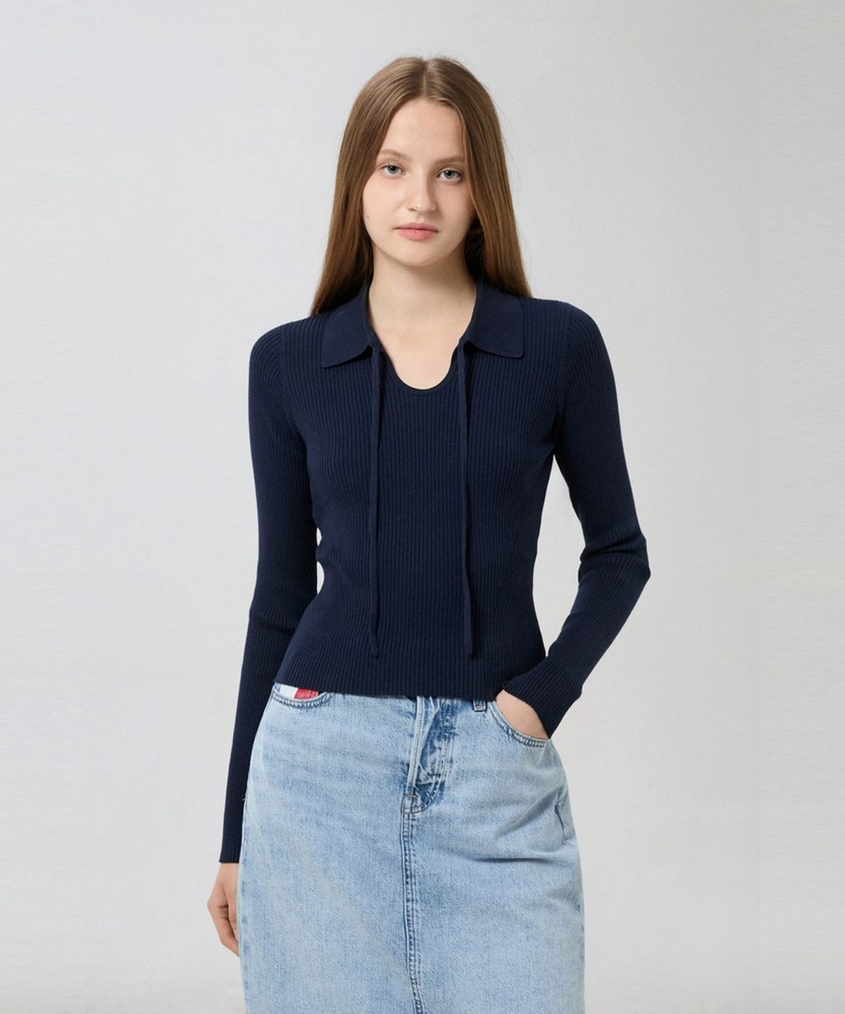 타미진스(TOMMY JEANS) 립 디테일 타이 폴로 스웨터 (T32G7KTO34TWT1C1G)