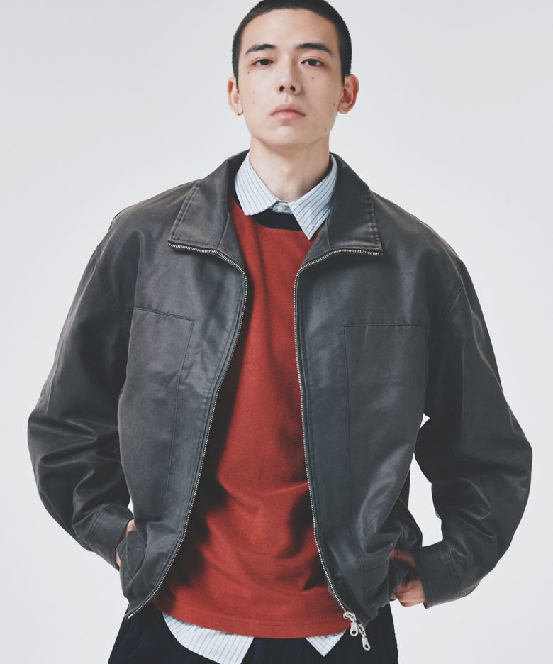 오버핏 레더 라이크 투웨이 빈티지 블루종