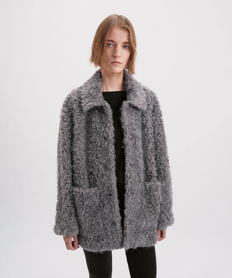 Faux Shearling Half Coat / Grey