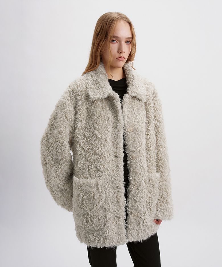 Faux Shearling Half Coat / Beige