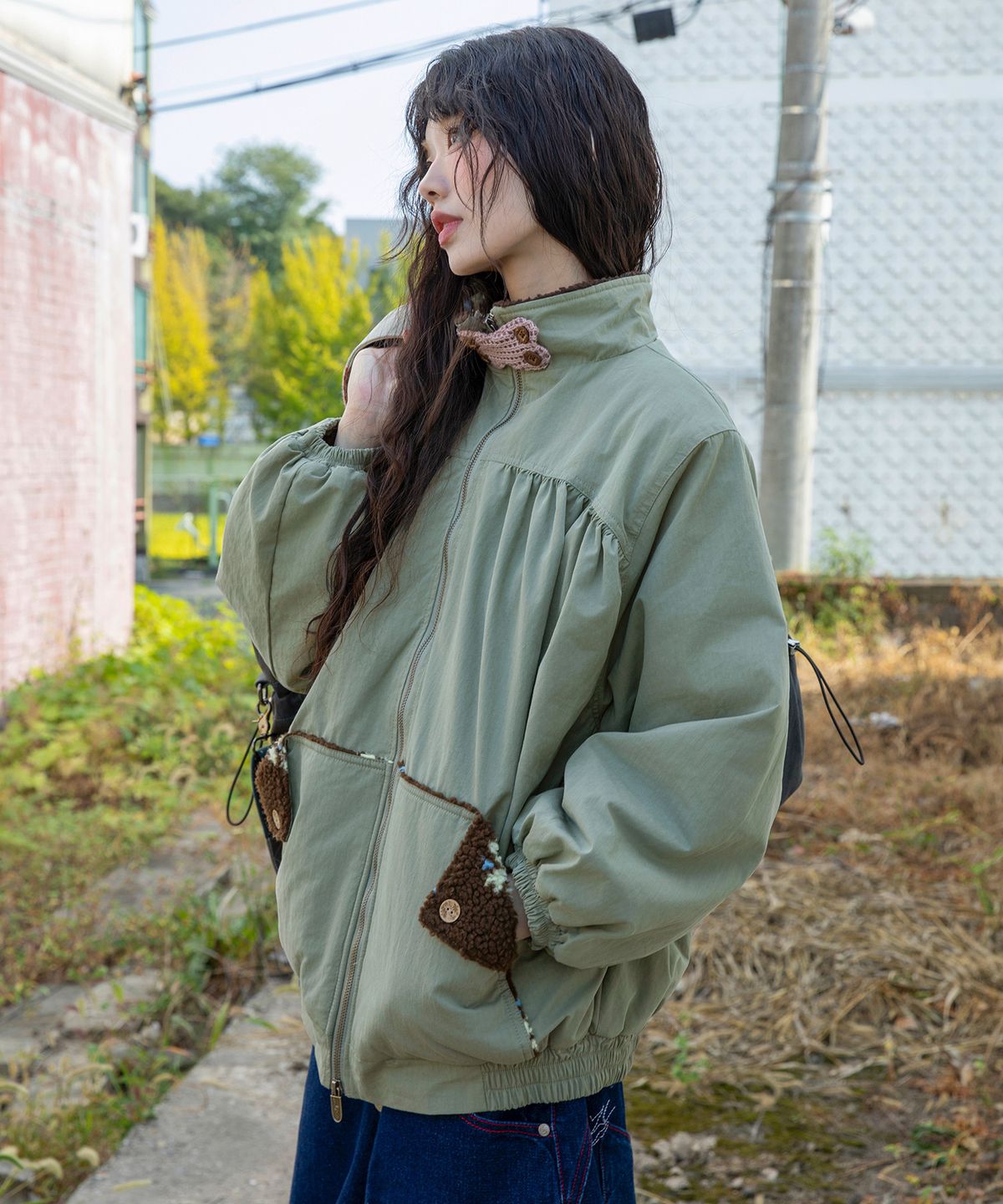 루나키후(RuNaKi'Hu') WXJ061 하나카쿠레 뽀글뽀글 립스탑 점퍼 (KHAKI)