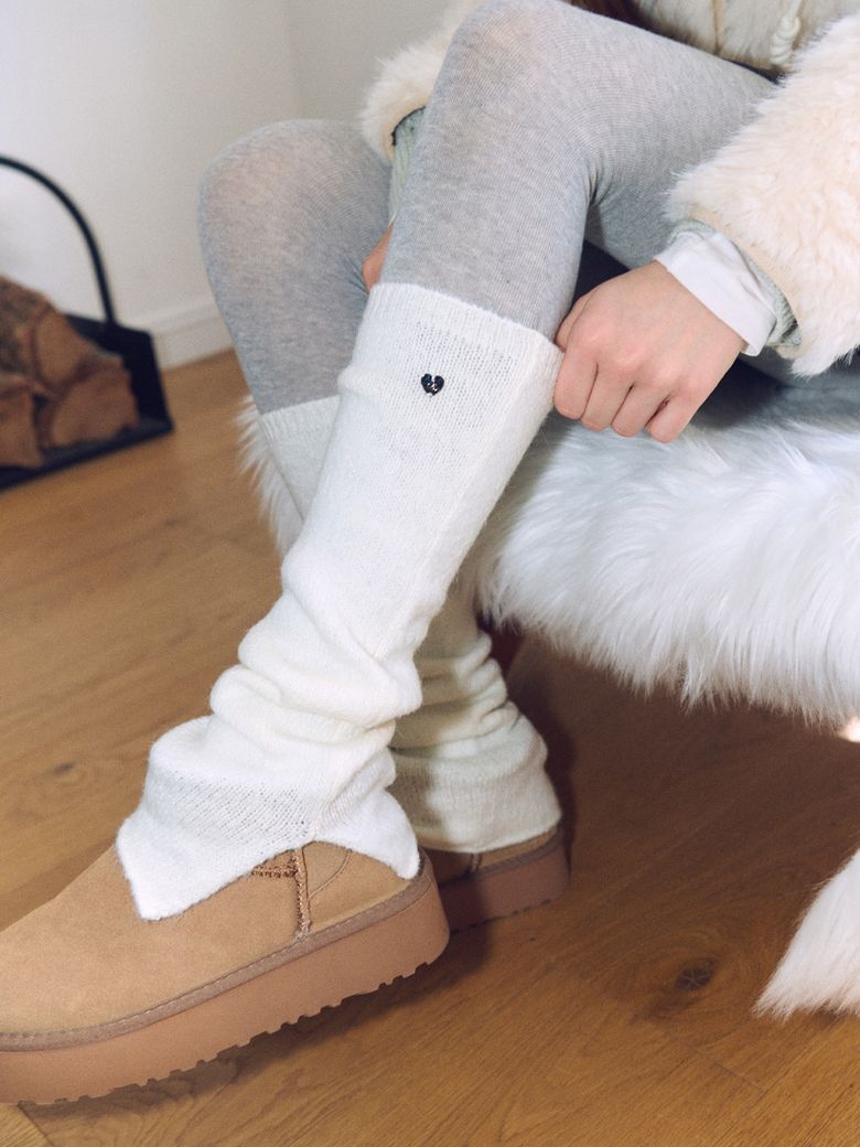 Wool Alpaca Knit Leg Warmers, Ivory