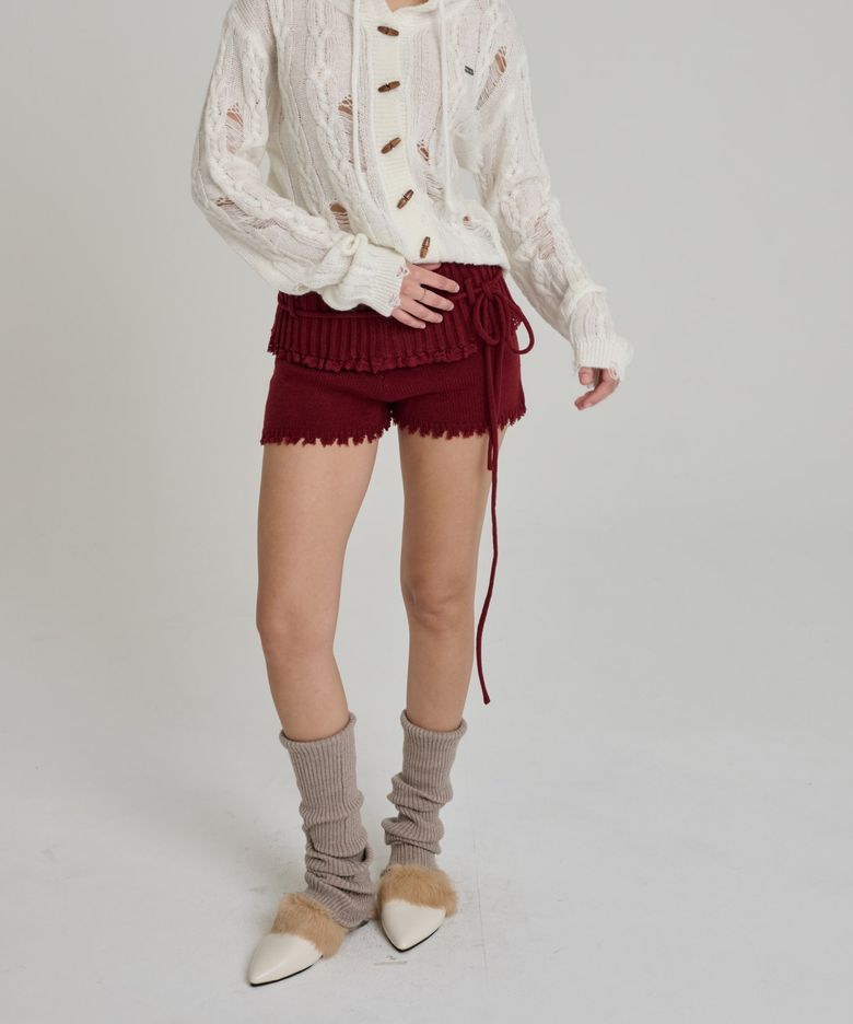 LACE TRIM KNIT MICRO SHORTS [RED]