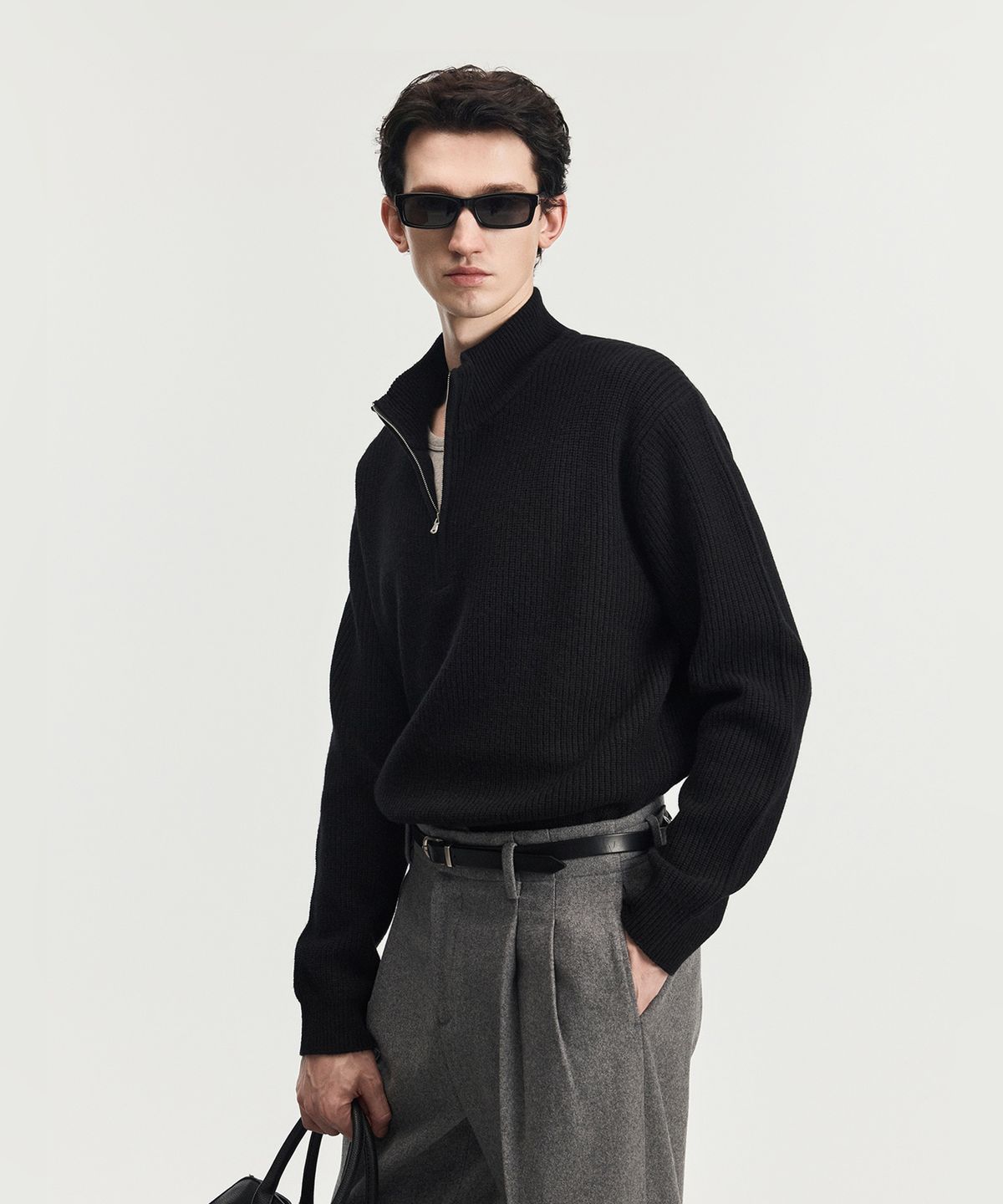 티엔지티(TNGT) Cashmere Blended Half-Zip Knit Top (Black) TNSW6F109BK