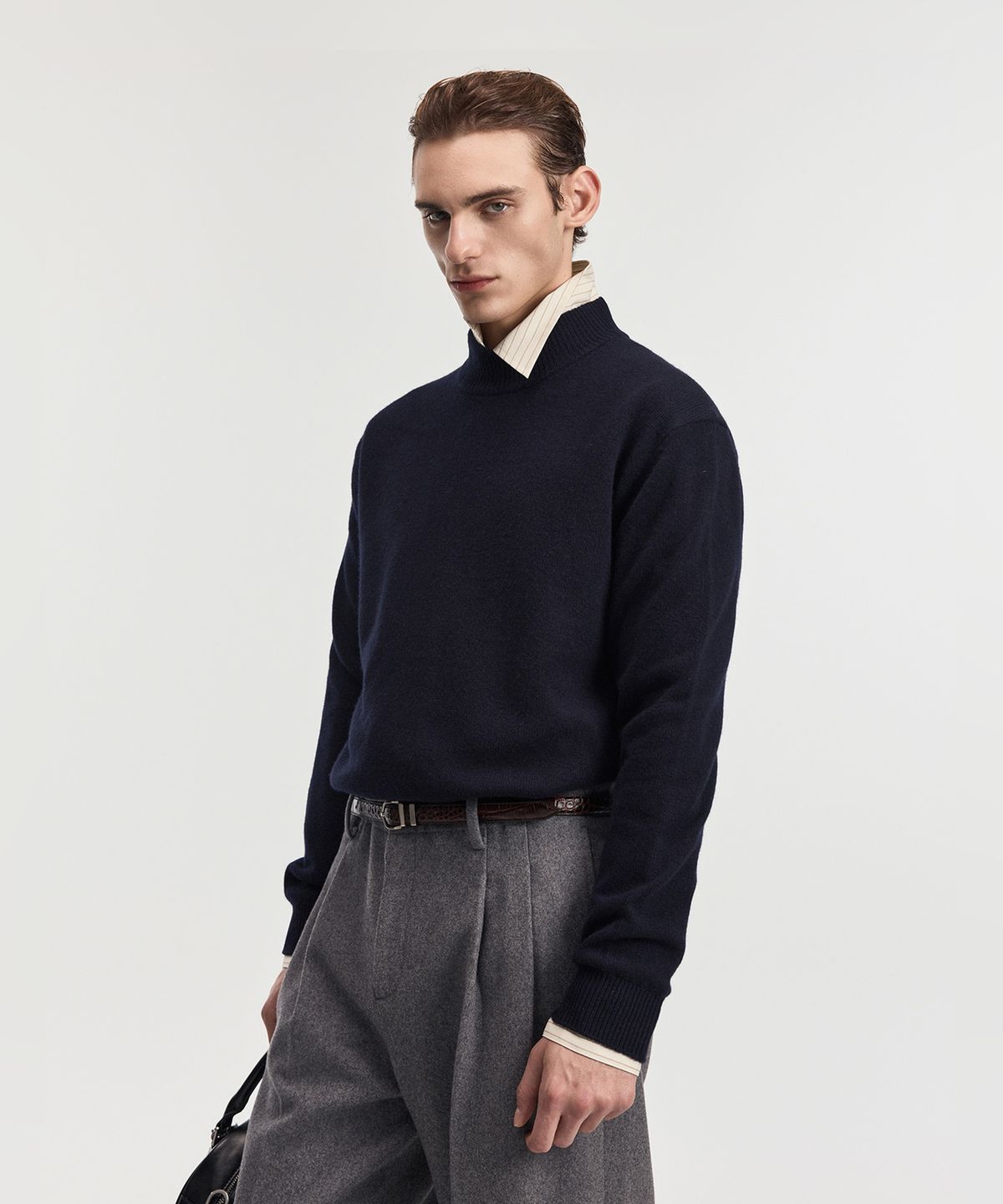 티엔지티(TNGT) Cashmere Blended Mock Neck Knit Top (Dark Navy) TNSW6F105BK