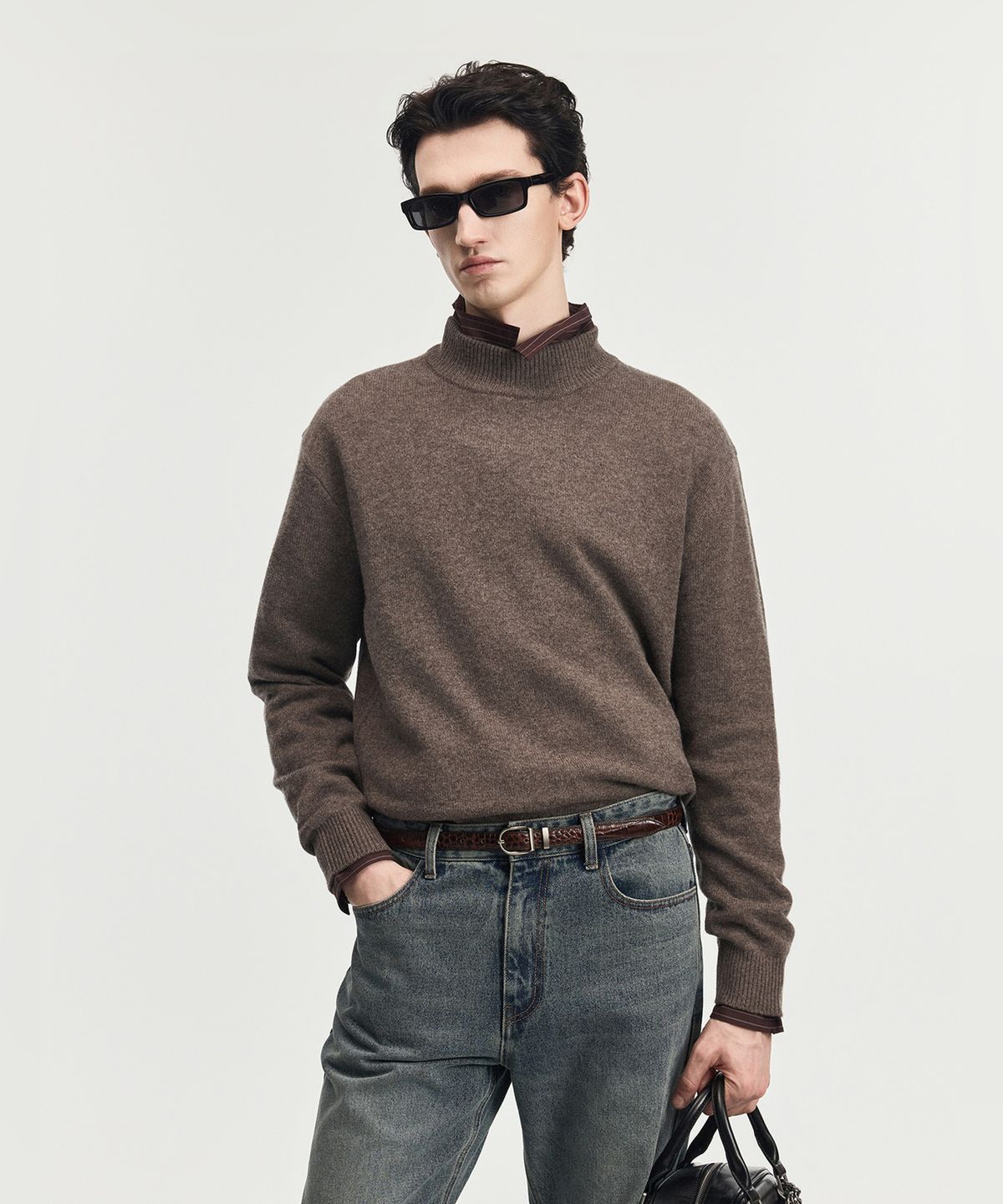 티엔지티(TNGT) Cashmere Blended Mock Neck Knit Top (Brown) TNSW6F105W2