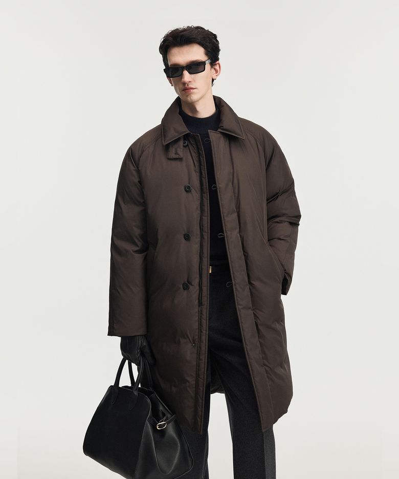 European Goose Down Loop-Button Long Jacket (Brown) TNJU6F206W2