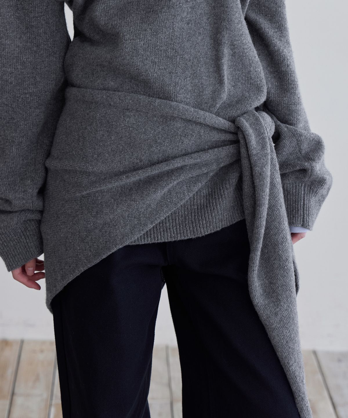 런던다다(LONDONDADA) Wool-Blend Knit Shawl, CHARCOAL