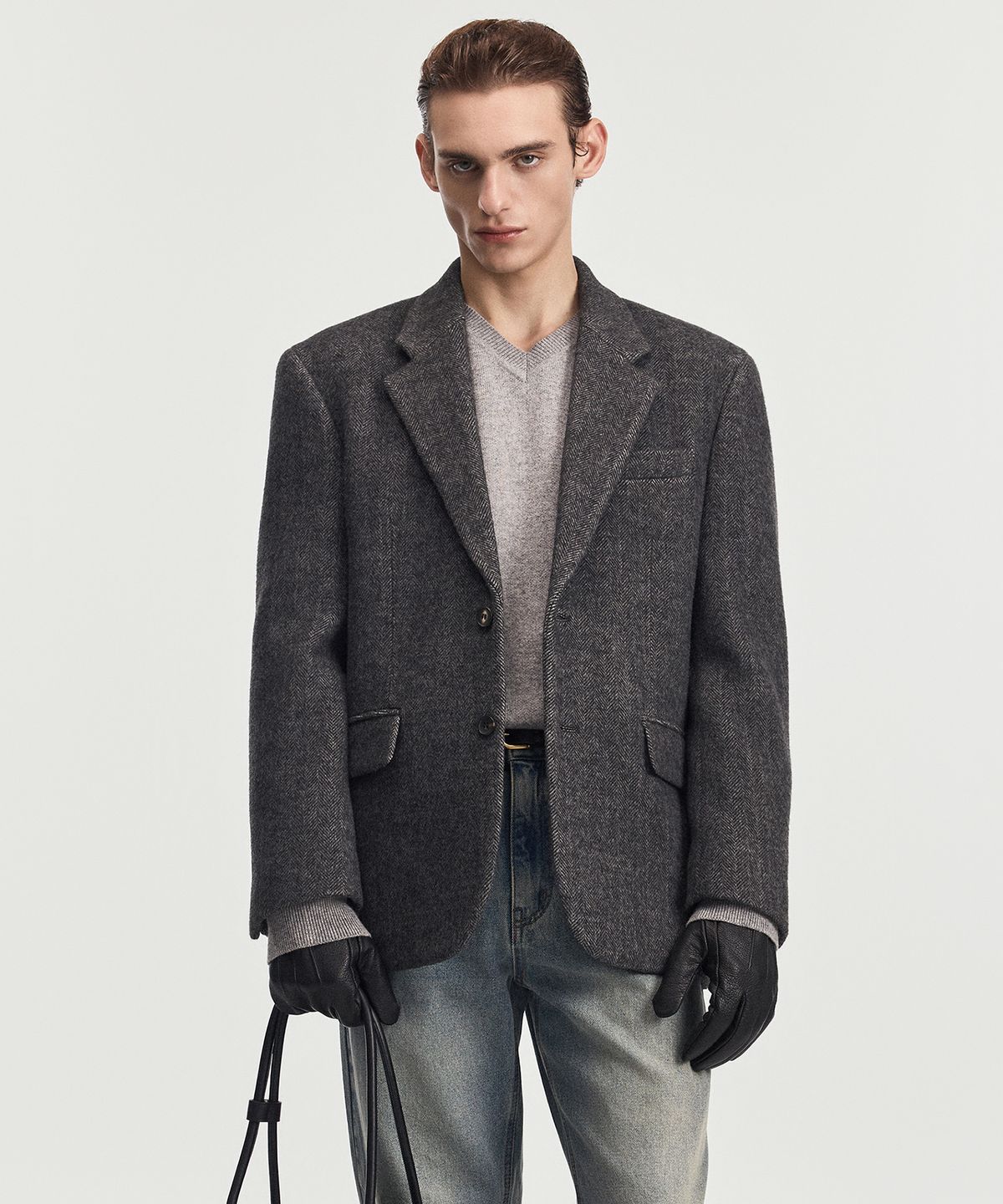 티엔지티(TNGT) Hairy Wool Herringbone Jacket (Dark Grey) TNJA6F201G2