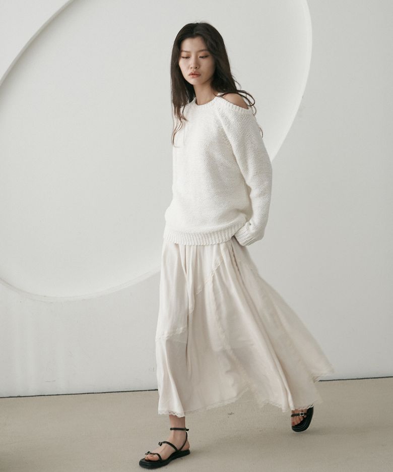레이스 언발란스 밴딩 롱스커트_아이보리