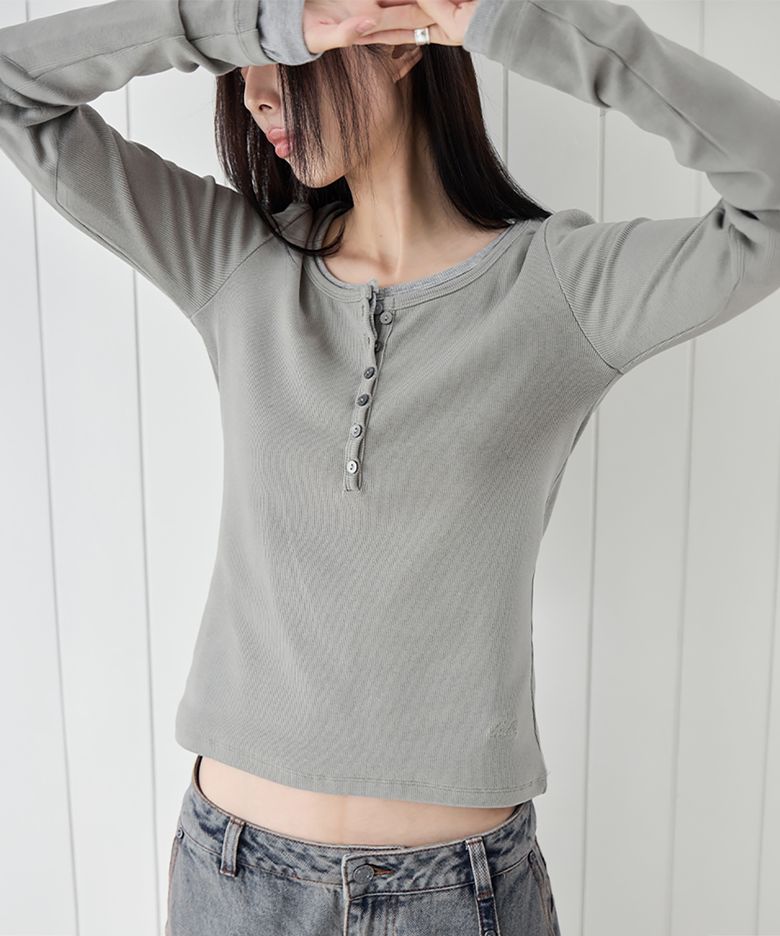 Henry neck Button T-Shirt, 3colors