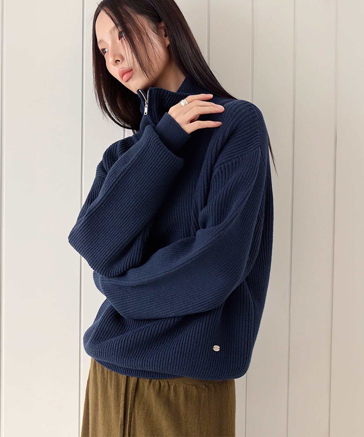 런던다다(LONDONDADA) Essential Washable Half Zip-Up Knit, NAVY