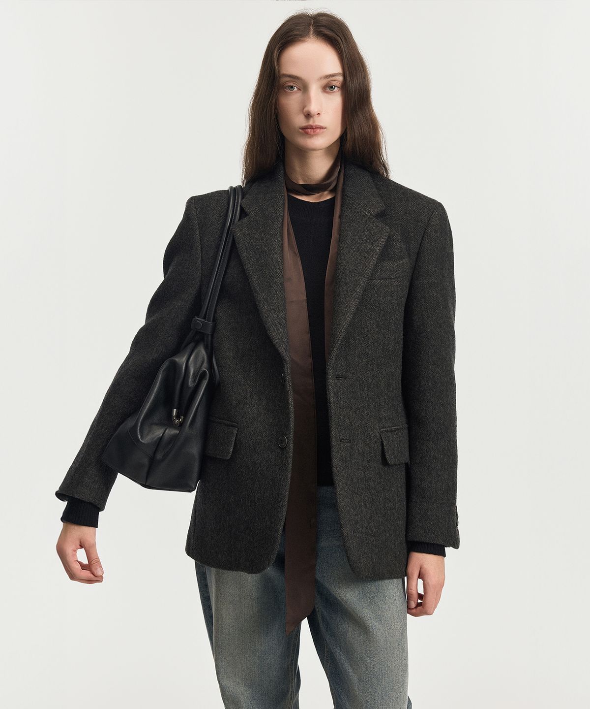 티엔지티 우먼(TNGT WOMAN) W Hairy Wool Herringbone Jacket (Brown) TNJA6F201W2