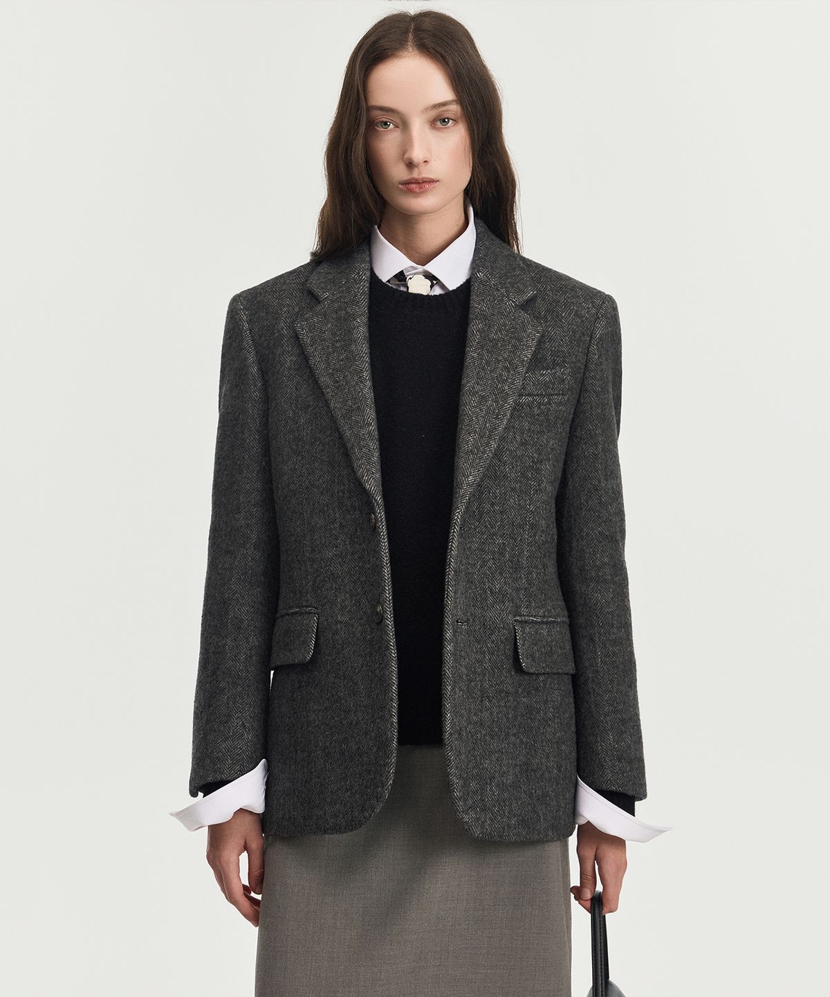 티엔지티 우먼(TNGT WOMAN) W Hairy Wool Herringbone Jacket (Dark Grey) TNJA6F201G2