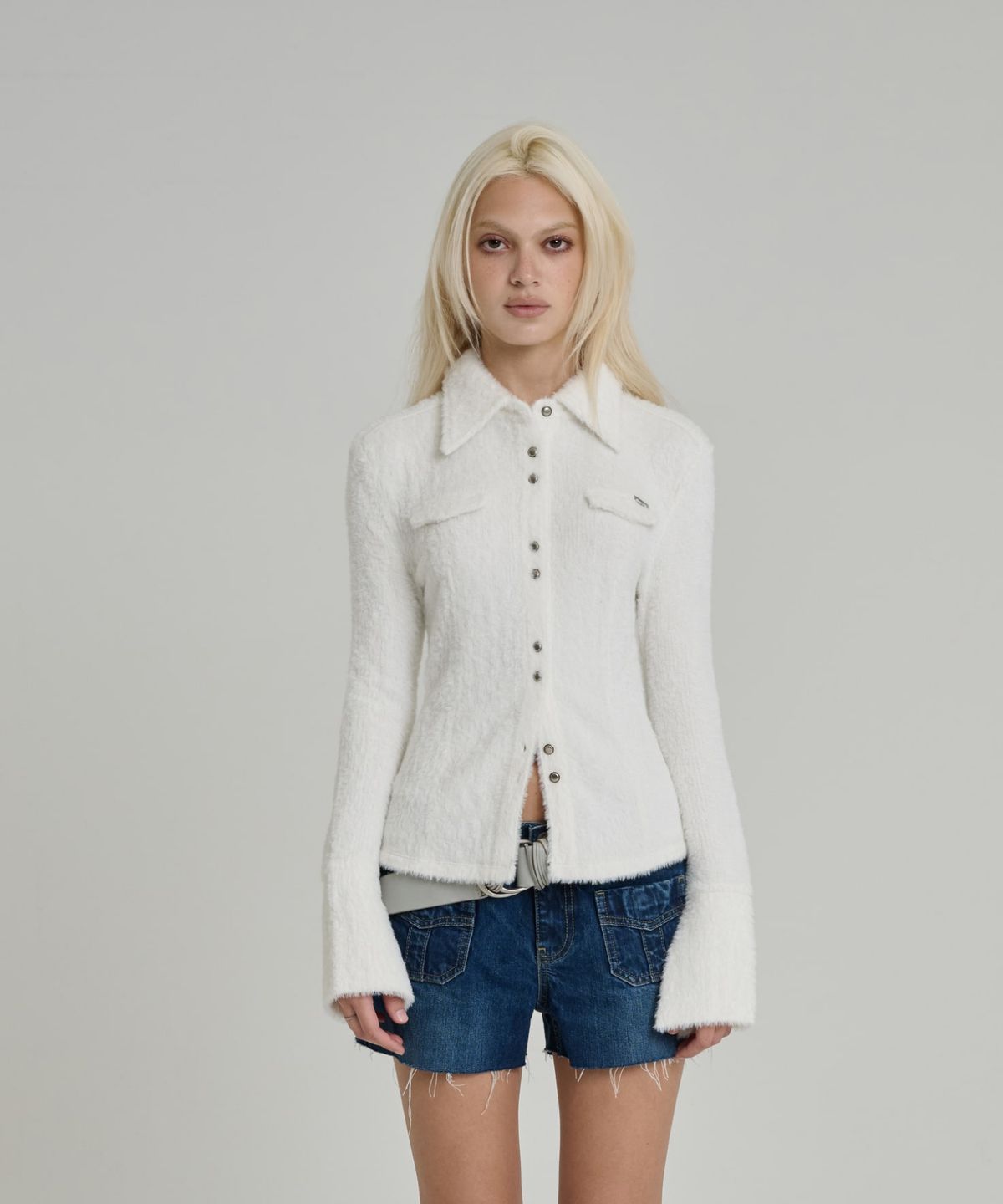 오디너리 홀리데이(ORDINARY HOLIDAY) HAIRY KNIT SHIRT [IVORY]