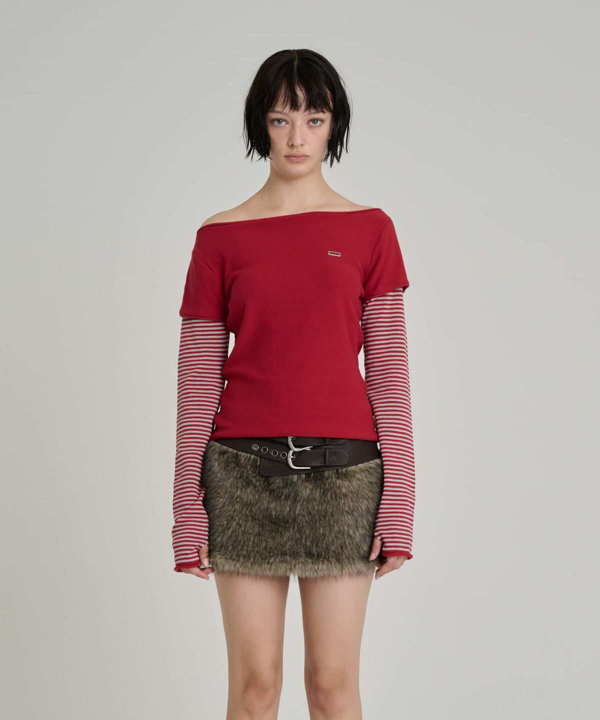 오디너리 홀리데이(ORDINARY HOLIDAY) LAYERED SLEEVE SWEATER [RED]