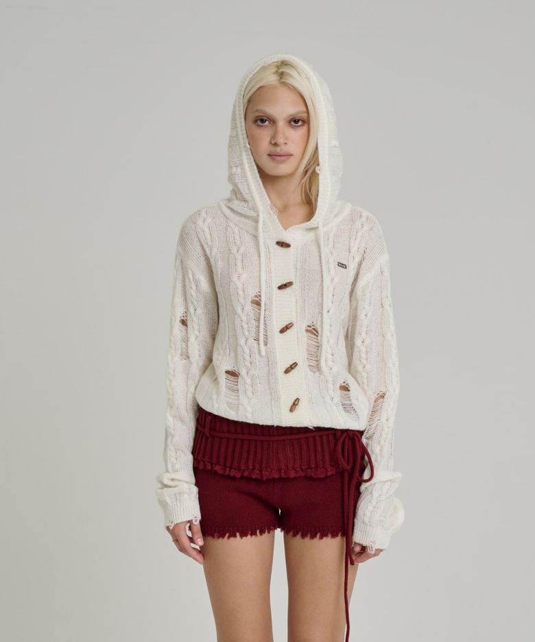 DAMAGED CROPPED CARDIGAN [IVORY]