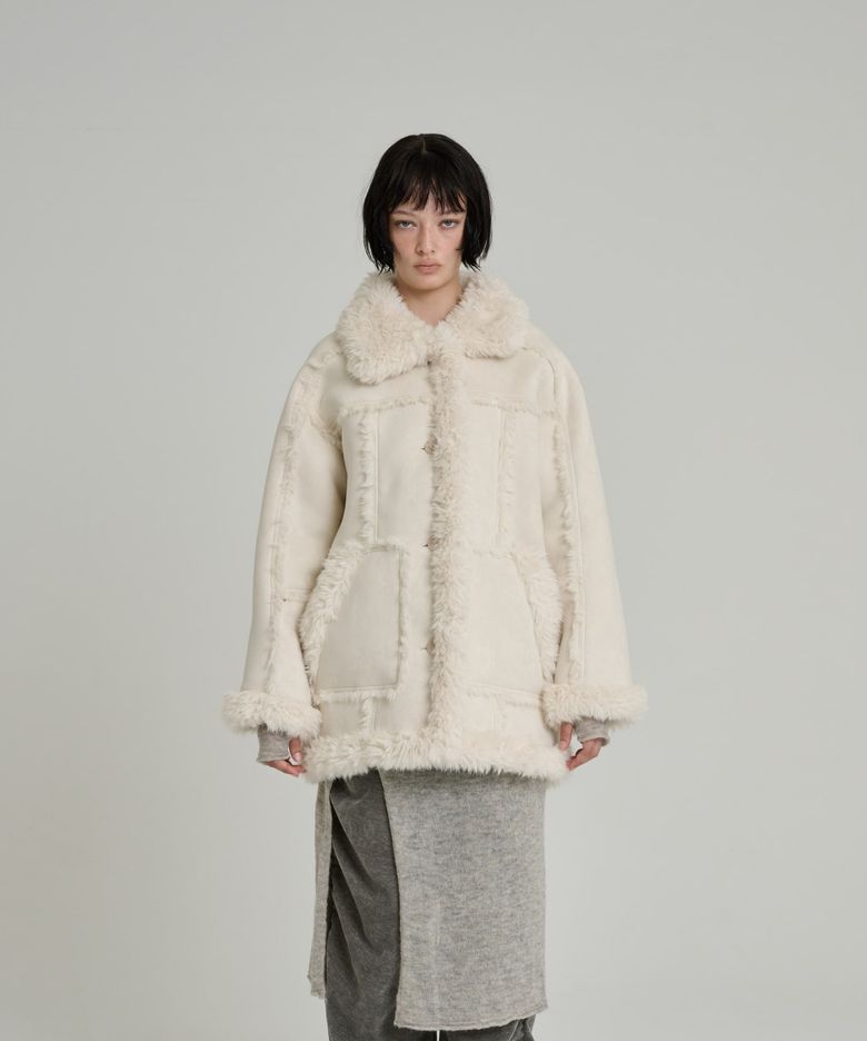 SHEARING SINGLE FUR COAT [IVORY]