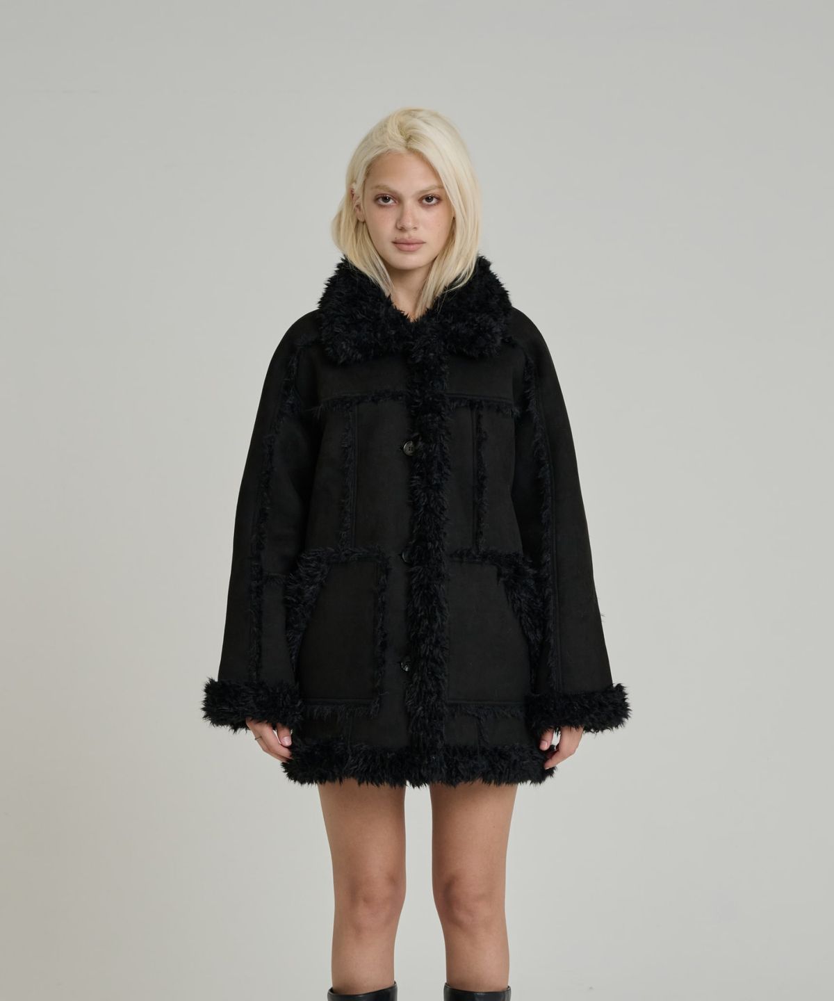오디너리 홀리데이(ORDINARY HOLIDAY) SHEARING SINGLE FUR COAT [BLACK]