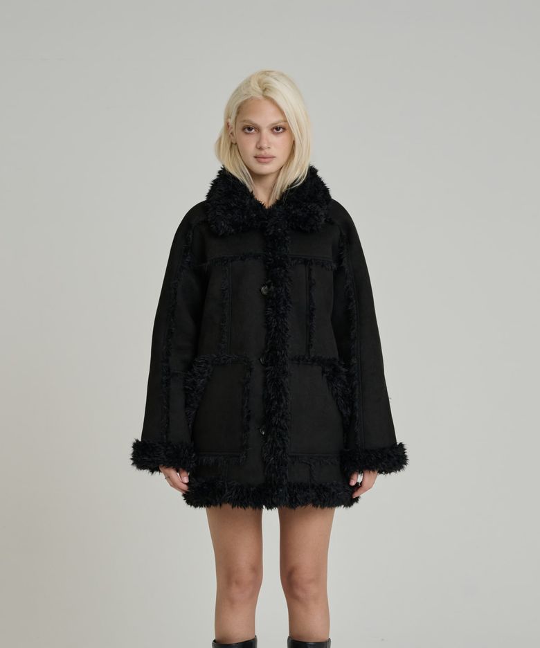 SHEARING SINGLE FUR COAT [BLACK]