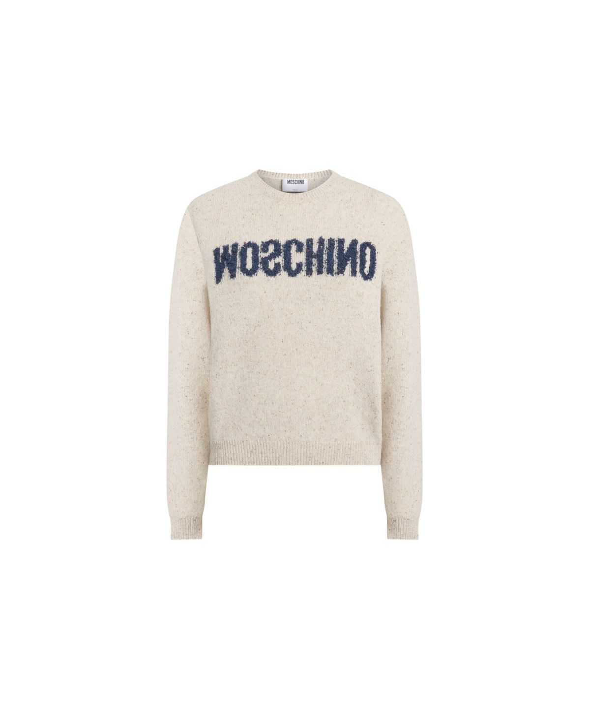 모스키노(MOSCHINO) 업사이드 다운 로고 울 실크 블렌드 스웨터