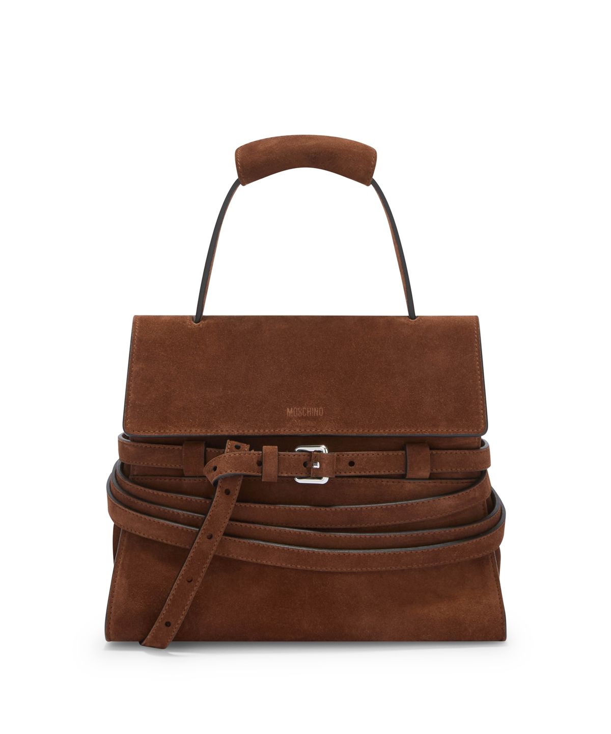모스키노(MOSCHINO) 타이 미 스웨이드 레귤러 핸드백 Brown