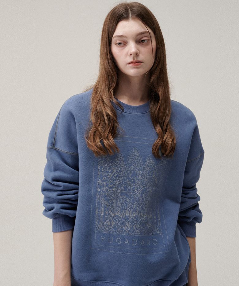 Sun,moon and five peaks sweatshirt_ash blue 일월오봉도 스웻셔츠_애쉬블루