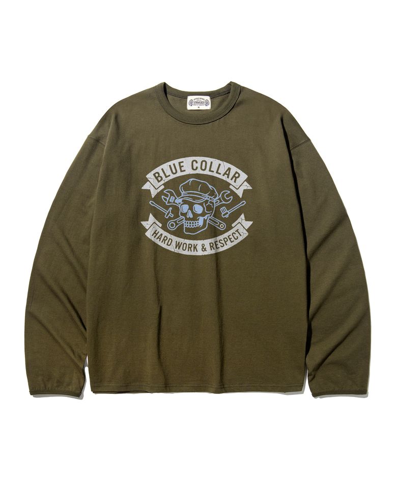 Blue Collar Club 블루칼라 클럽 빈티지 카키 세미오버 롱슬리브 티셔츠