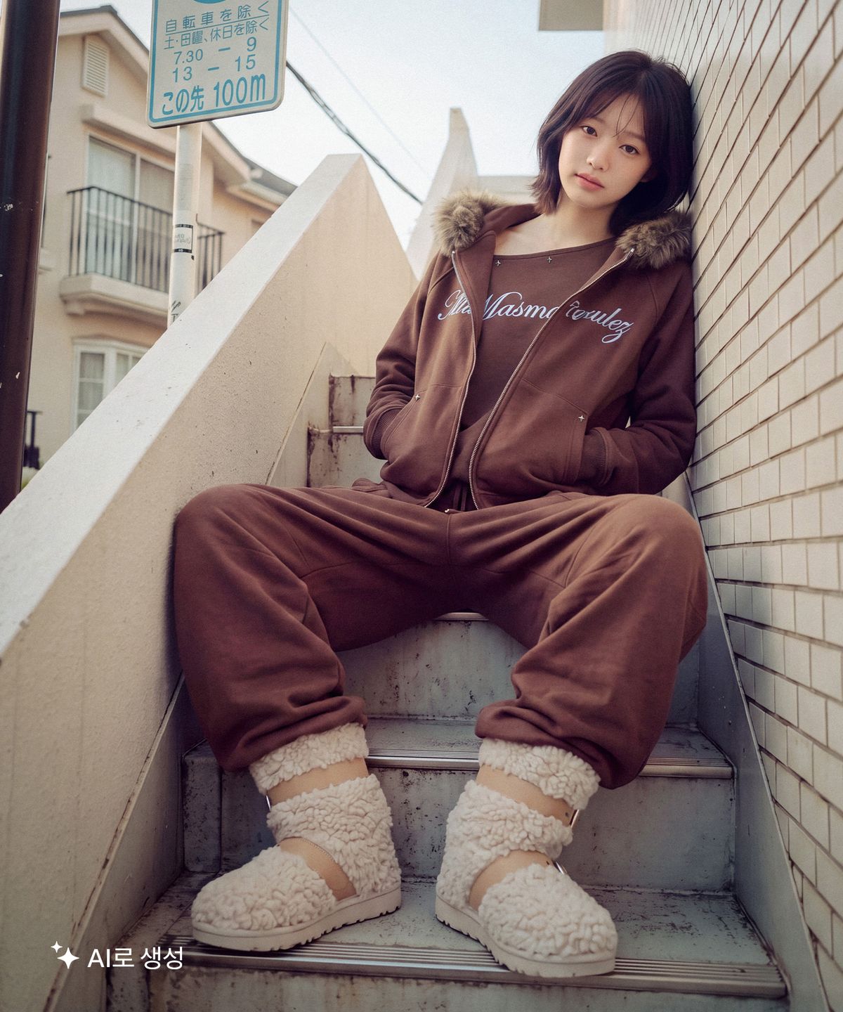 마스마룰즈 어패럴(MASMARULEZ APPAREL) Sparkle Fur-Trim Hood Zip-Up_Brown