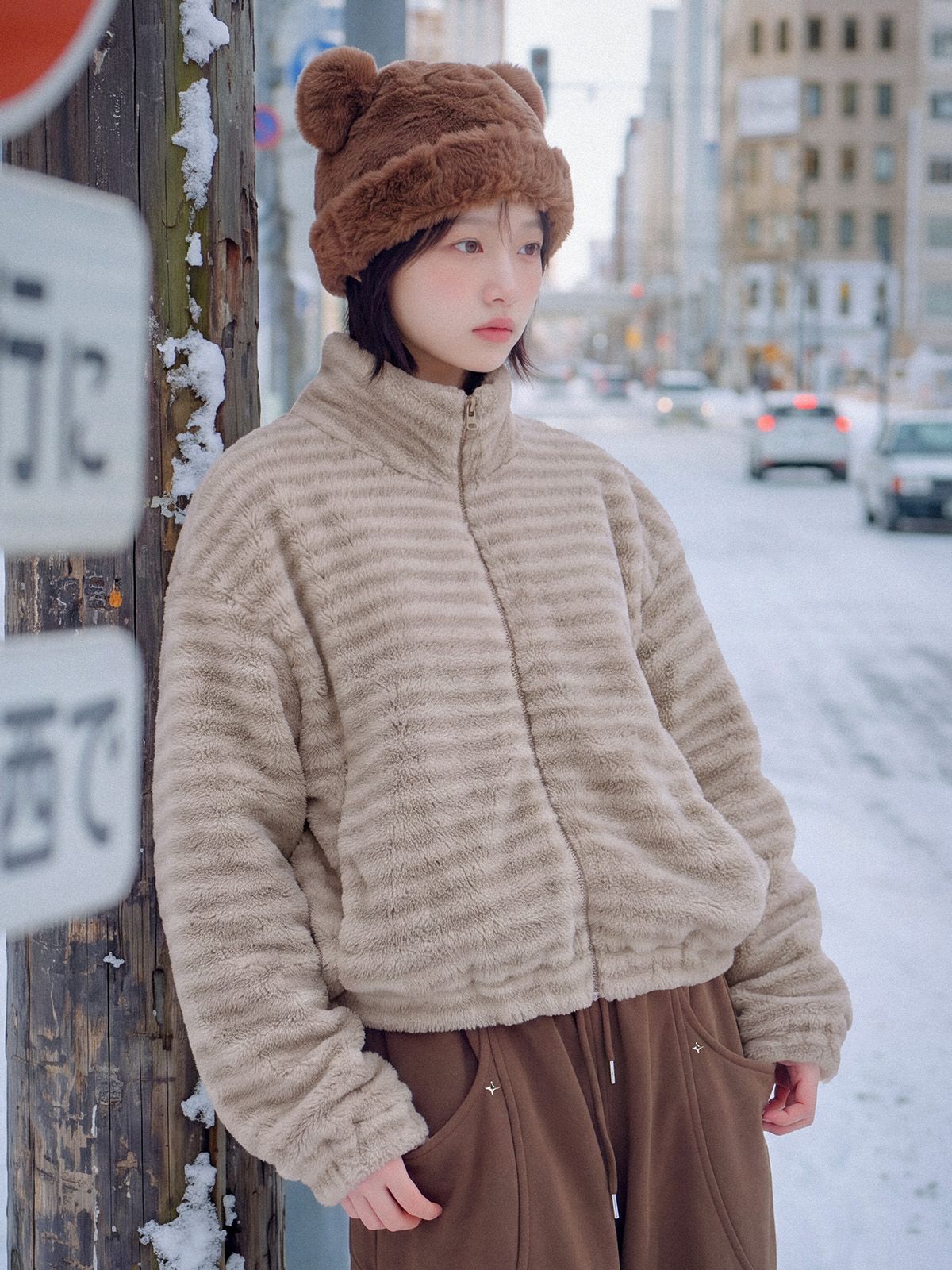마스마룰즈 어패럴(MASMARULEZ APPAREL) Boggle Fur Zip-Up Jacket_Brown