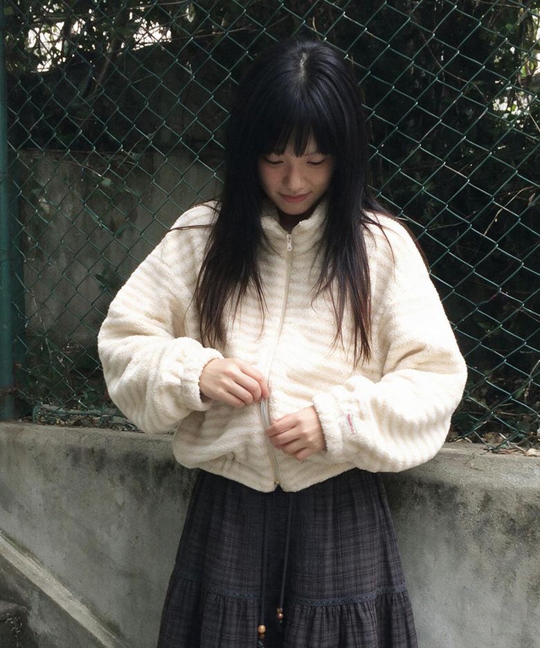 Boggle Fur Zip-Up Jacket_Ivory