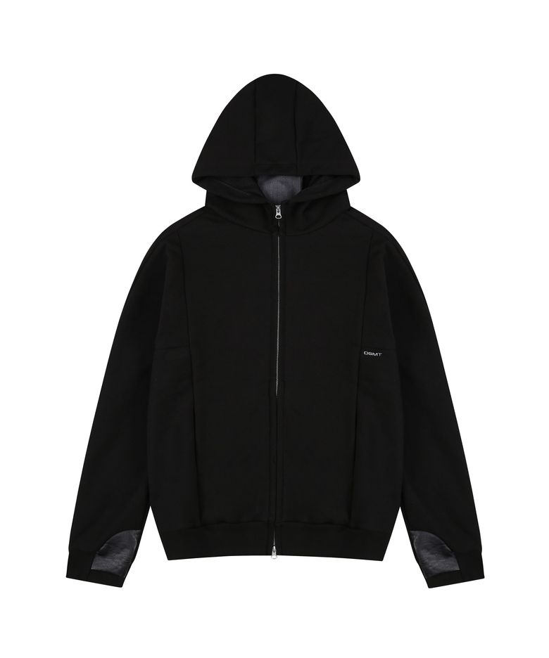 HIGH NECK PANEL ZIP HOODIE_BLACK