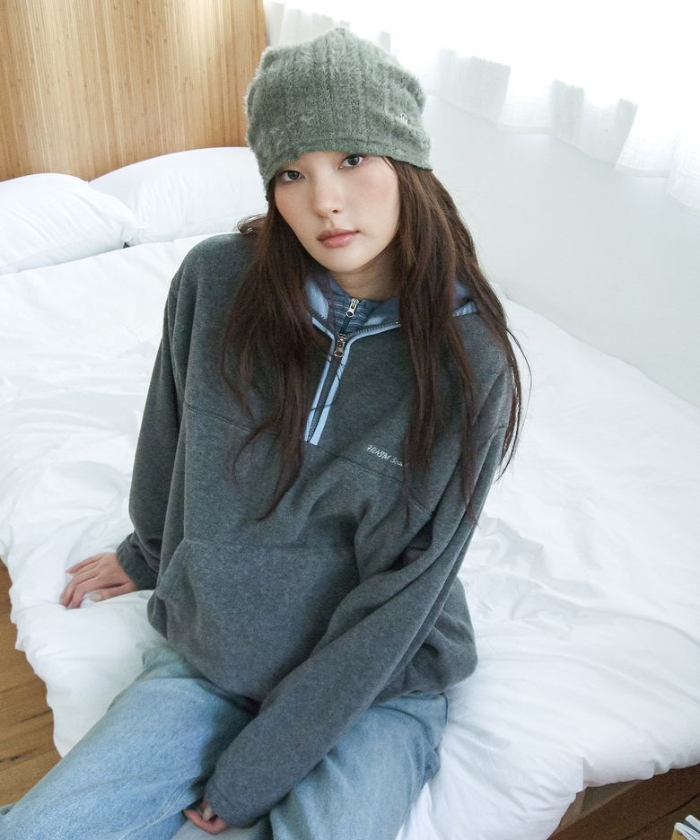 HVSM FLEECE HALF ZIP SWEATSHIRT(GREY)