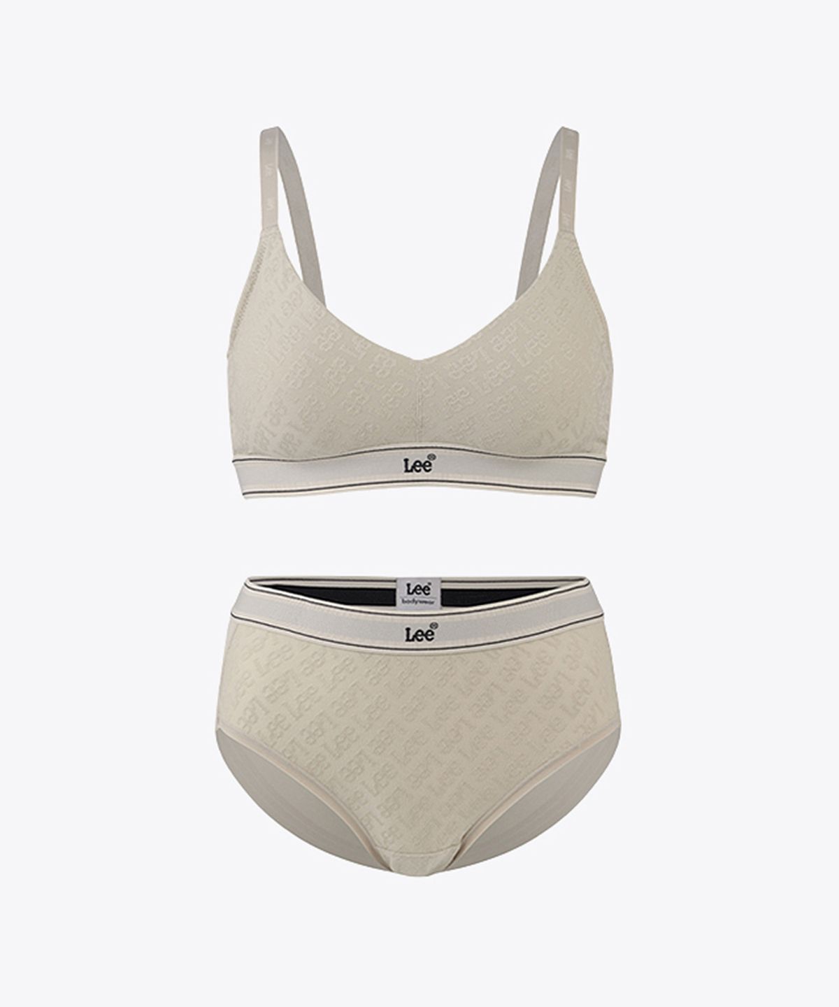리 바디웨어(LEE BODYWEAR) 시그니처 Lee 쟈카드 브라렛 헴팬티 세트_베이지