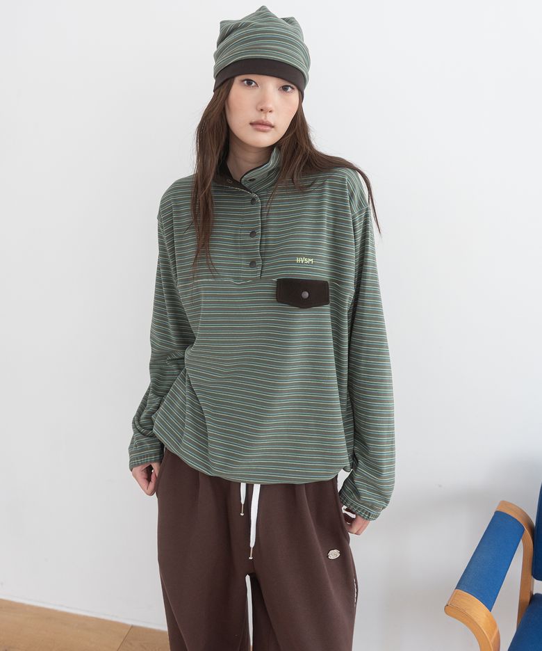 STRIPE FLEECE HALF NECK SWEATSHIRT(GREEN)