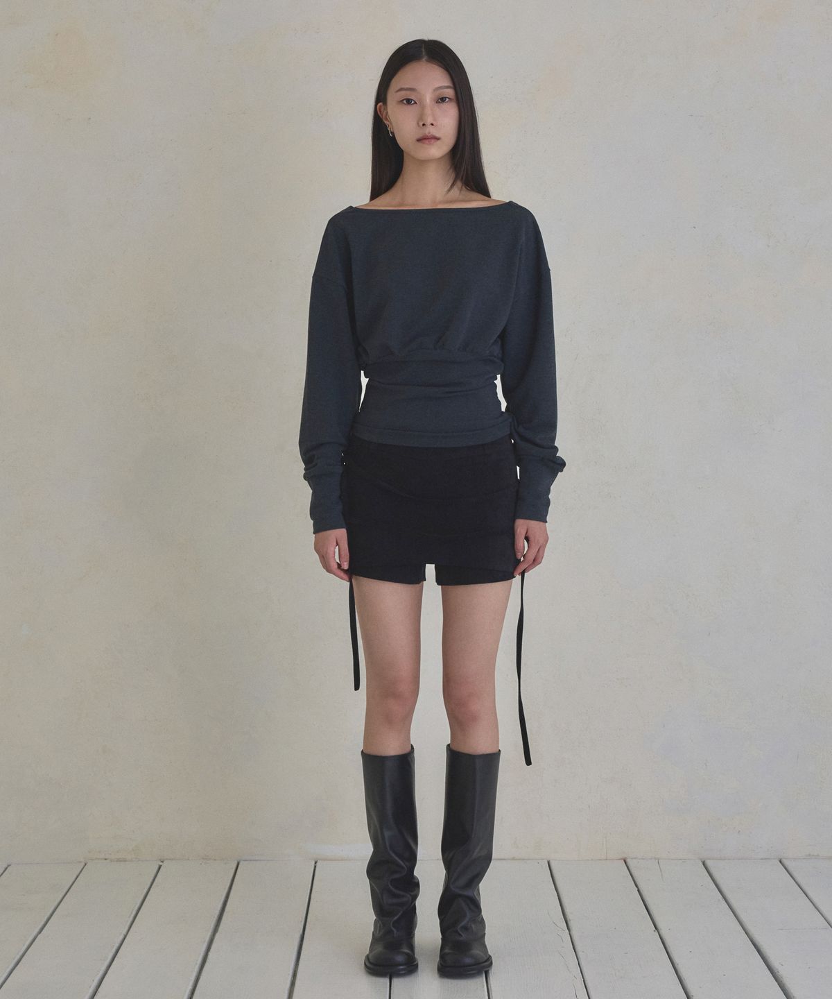 실롯(SEALOT) Double Strap Mini Skirt Pants (Black)