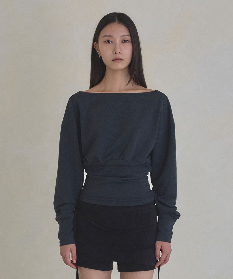 2-Way Cowl Neck Long Sleeve Top (Charcoal)