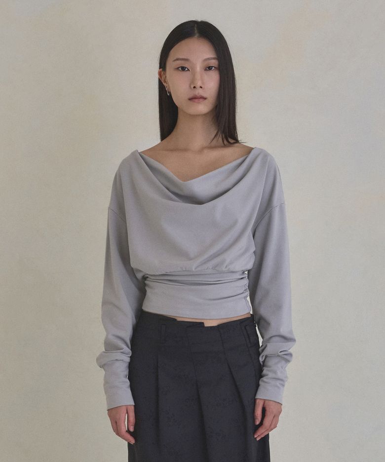 2-Way Cowl Neck Long Sleeve Top (Grey)