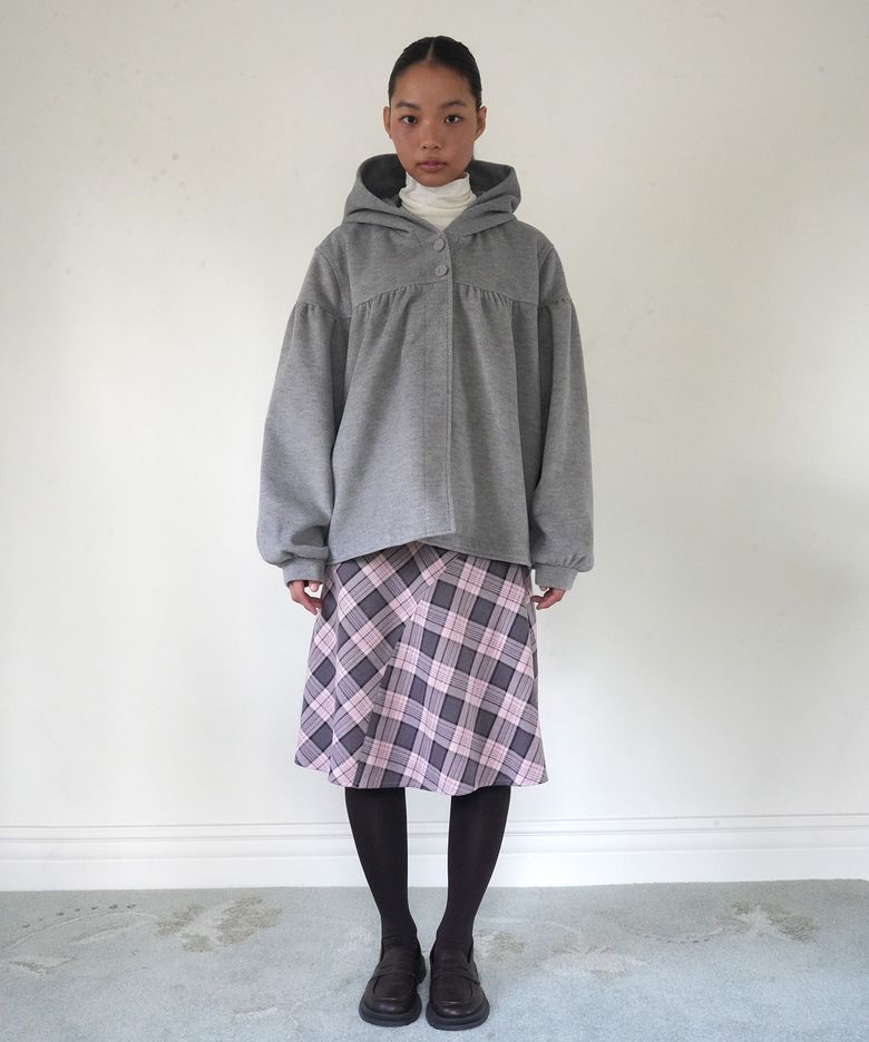 MAPLE SHIRRING HOODED JACKET _ GREY