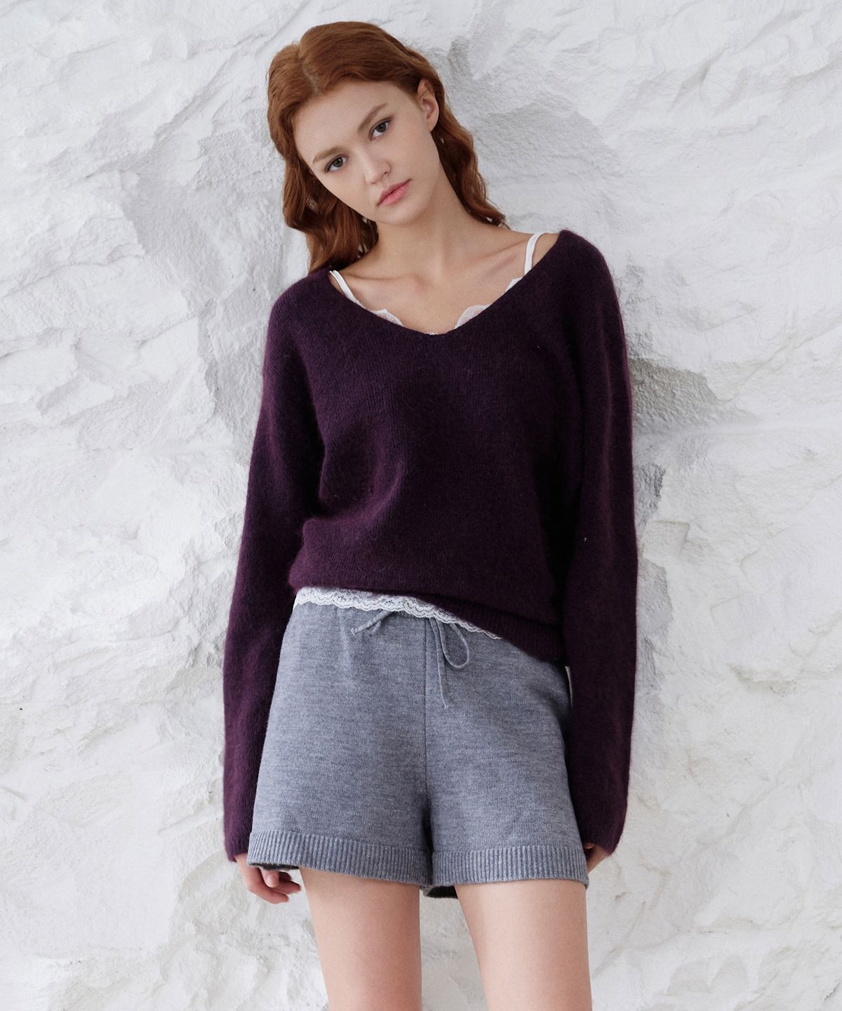 플루나 스튜디오(PLUNASTUDIO) Angora V Neck Knit(Purple)