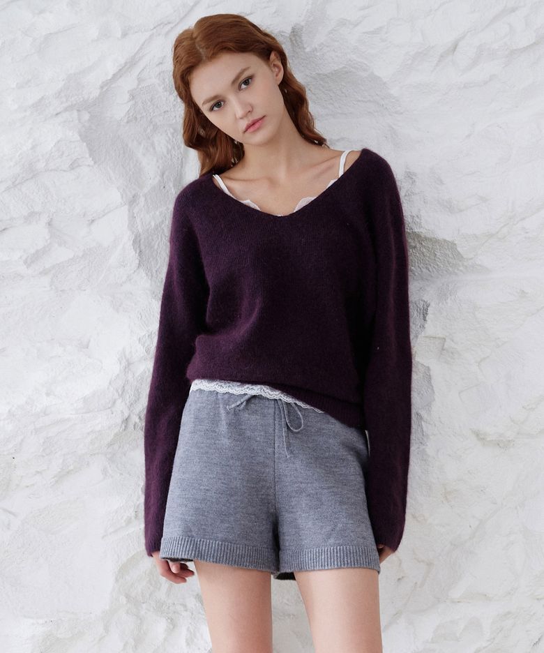 Angora V Neck Knit(Purple)