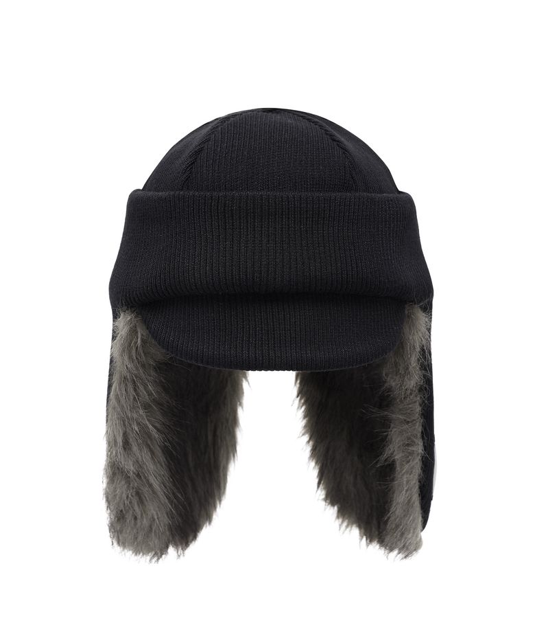 FUR EARFLAP BEANIE BLACK