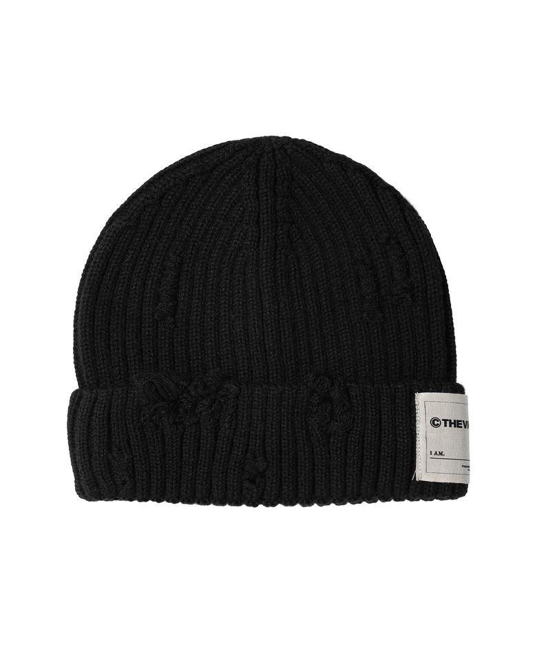DAMAGE KNIT BEANIE BLACK