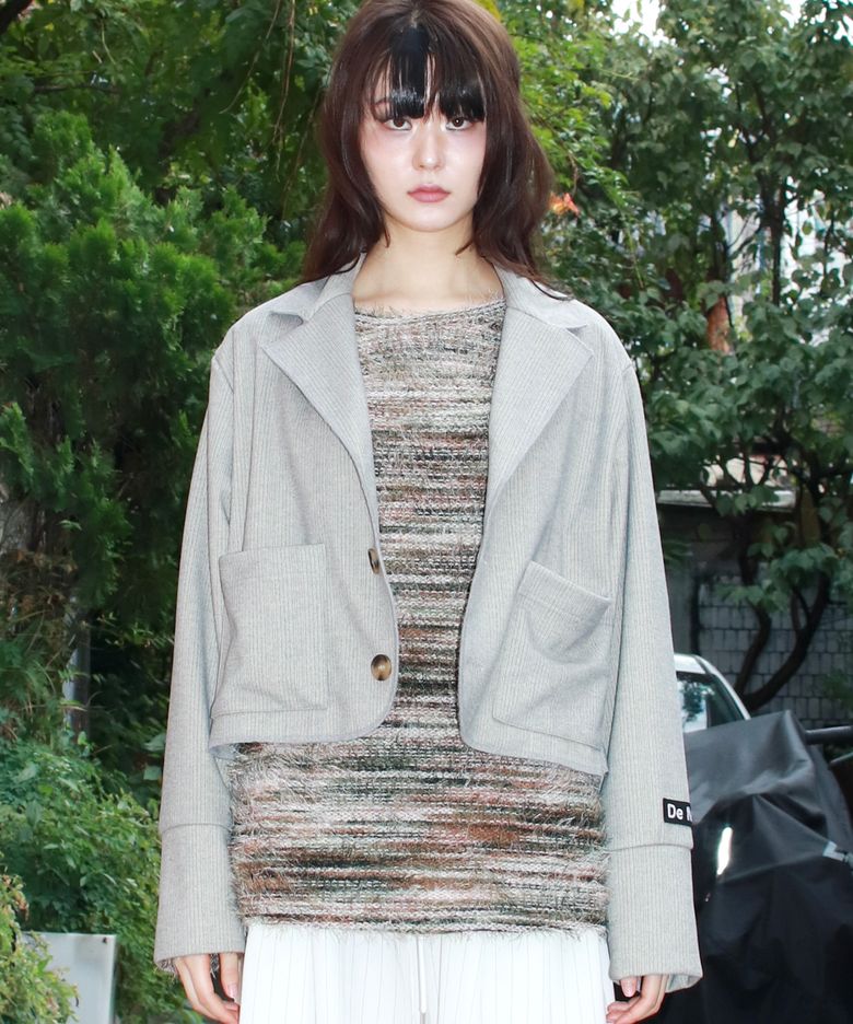 TAILORED MEDIUM CROP JACKET -  Gray