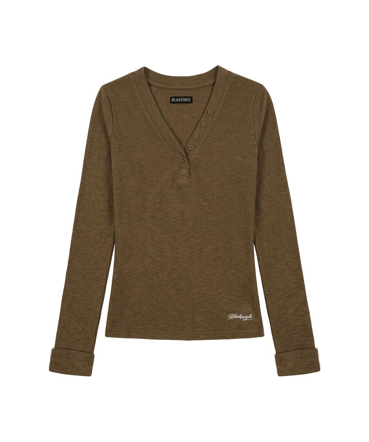 블랙 퍼플(BLACK PURPLE) 메이브 버튼 롱 슬리브_카키 Mave Button Long Sleeve_Khaki