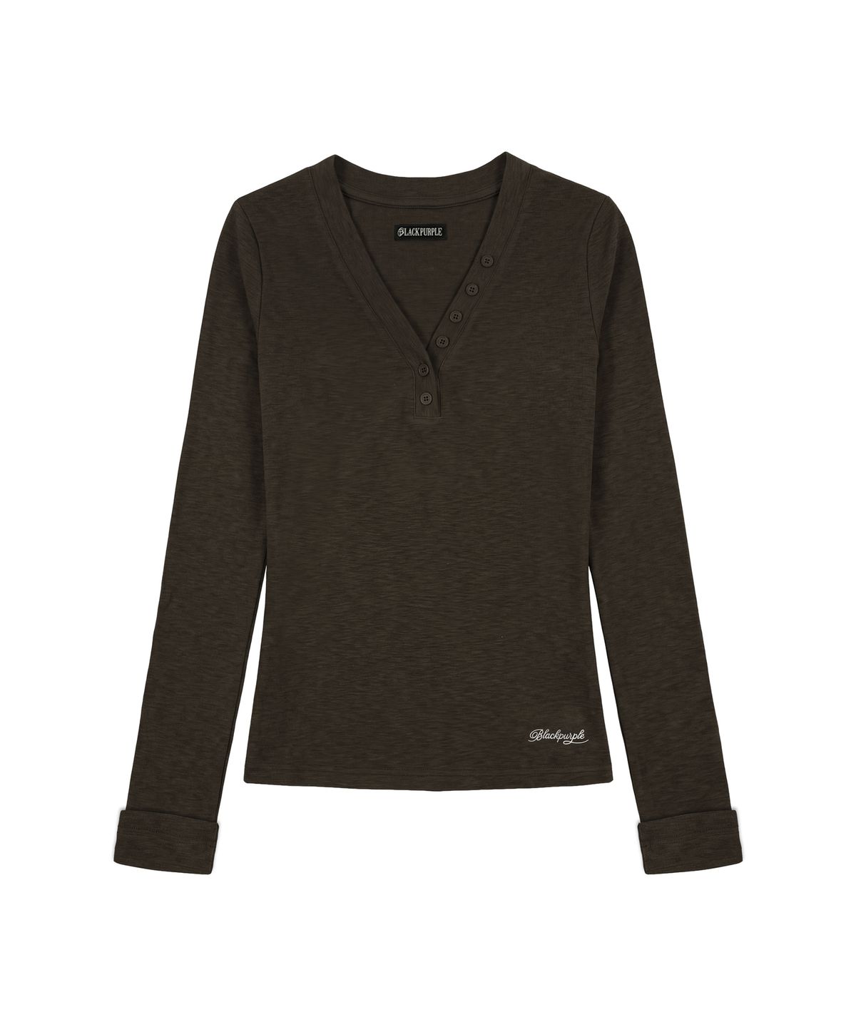 블랙 퍼플(BLACK PURPLE) 메이브 버튼 롱 슬리브_차콜 Mave Button Long Sleeve_Charcoal